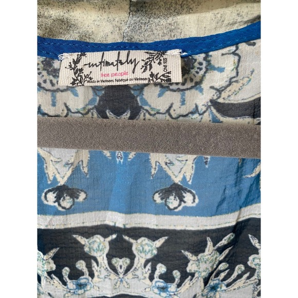 Free People I Kimono Duster Open Front One Size Sheer Silk Blue Boho Intimates - Picture 6 of 12